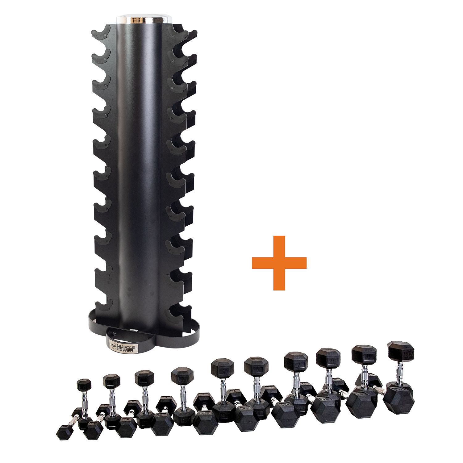 97212-Muscle-Power-Zwarte-Dumbbell-Toren-met-Hexa-Dumbbellset-1-10-kg-afbeelding-1