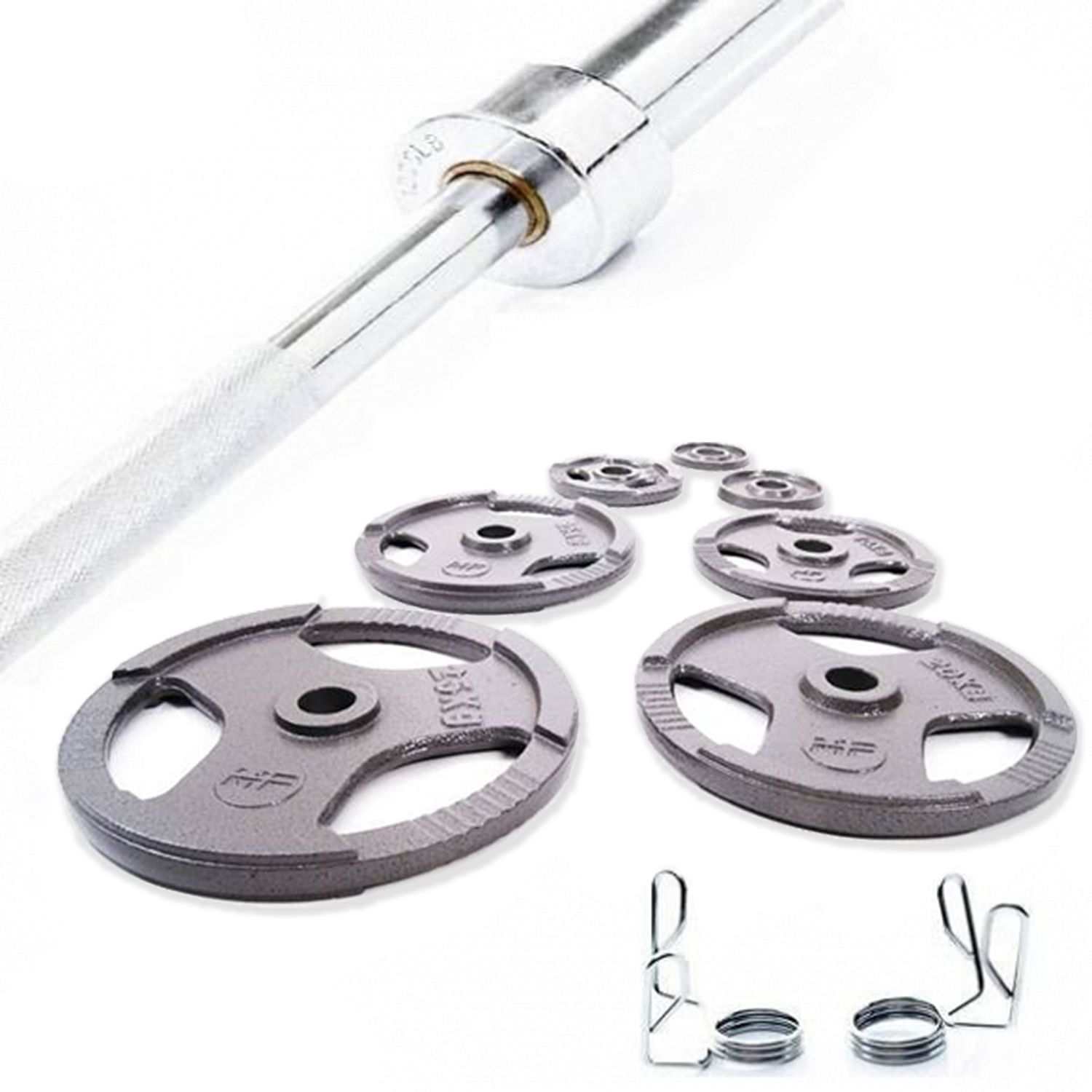 29607-Muscle-Power-Complete-Olympische-gietijzeren-Halterset-120-kg-afbeelding-1