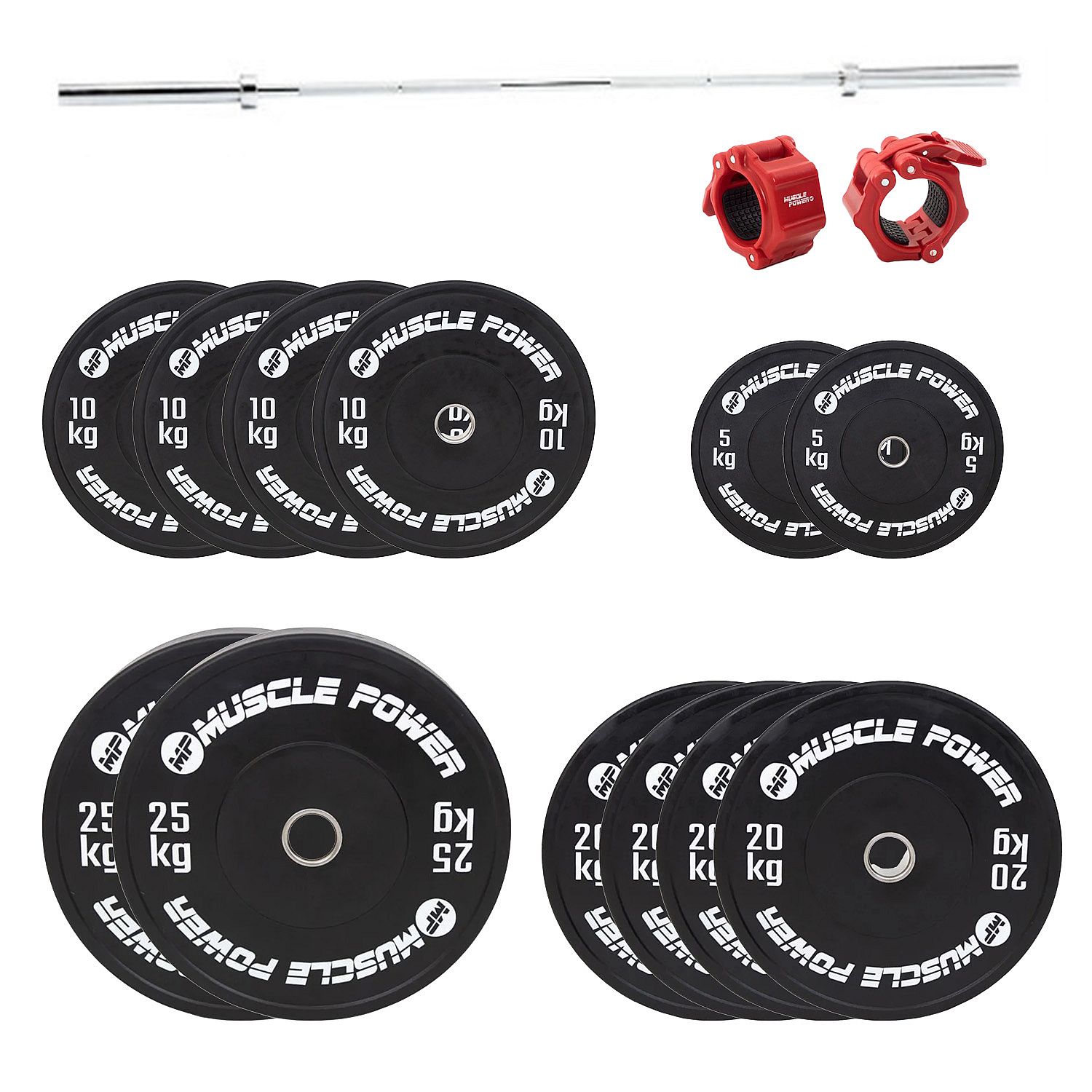 113975-Muscle-Power-high-black-bumper-halterschijf-set-200KG--halterstang--collar-set-afbeelding-1