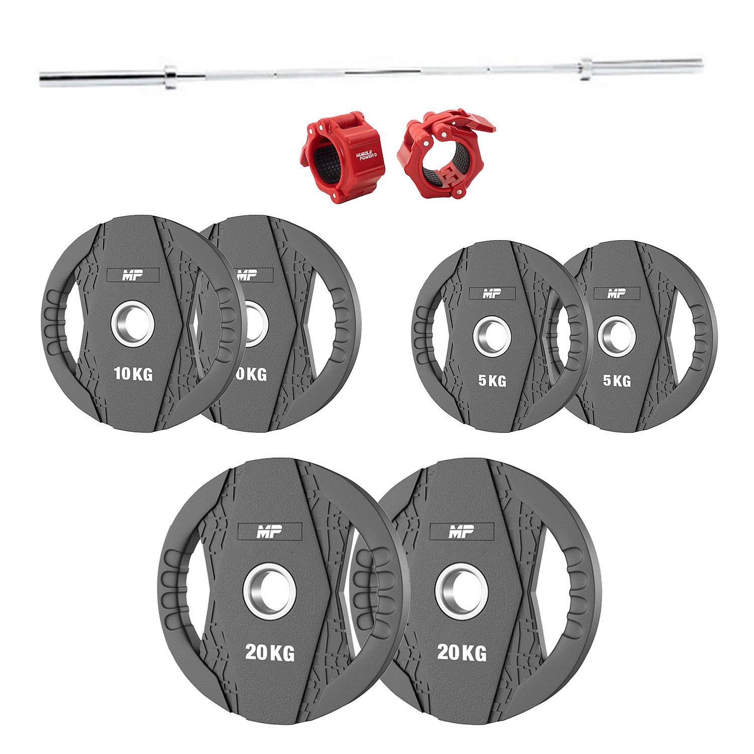 113968-Muscle-Power-Olympische-rubber-halterschijf-set-90KG--halterstang--collar-set-afbeelding-1